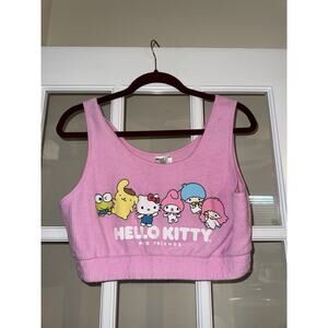 Hello Kitty and Friends Graphic Pink Womens Ribbed Sleeveless Crop Top Tank L